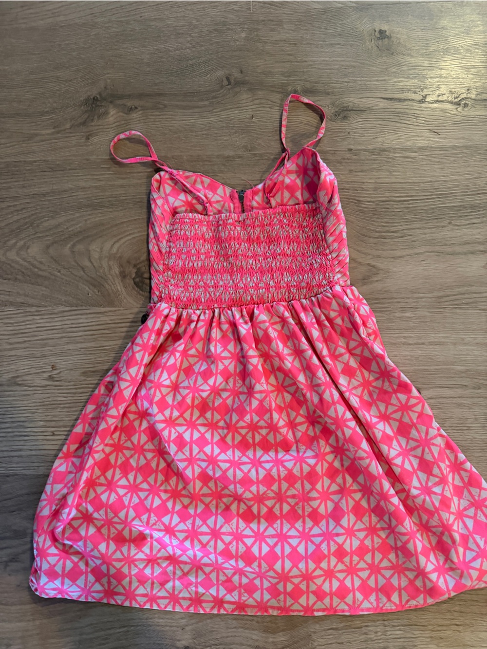 Roxy Pink Geometric Smocked Sundress